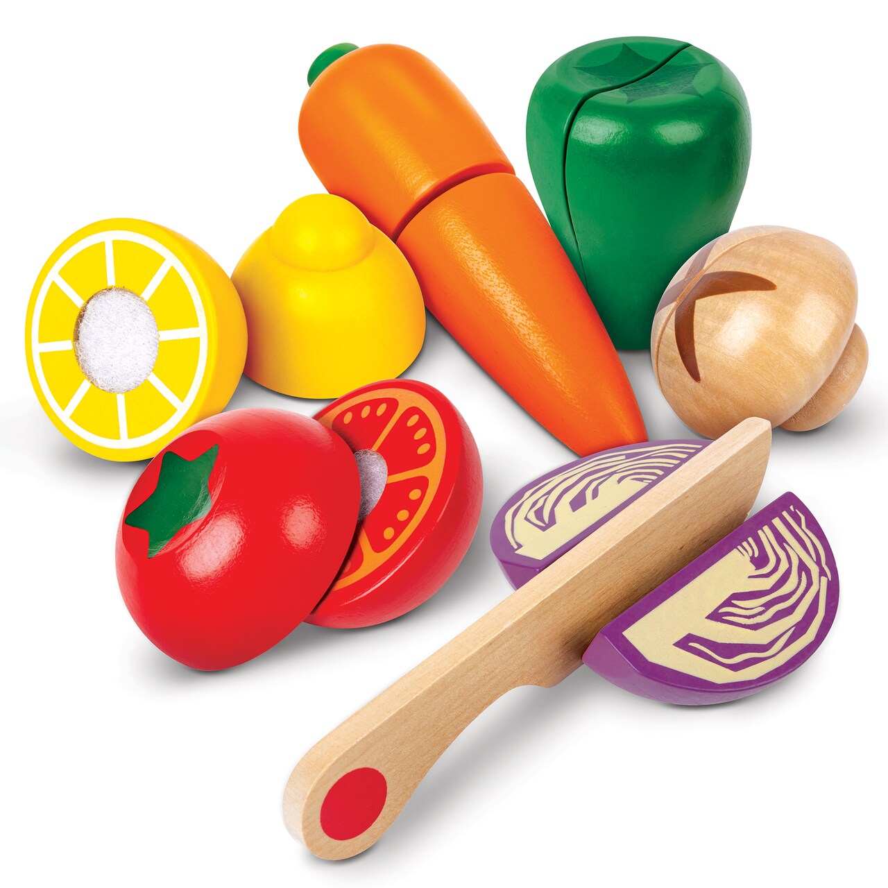 Hape: Farm Shop Vegetables - 7pc, Wooden Food Play Set, Knife & Velcro Stick Together Veggies, Cut In Half, Kitchen Pretend Play Toy, Kids Ages 3+
